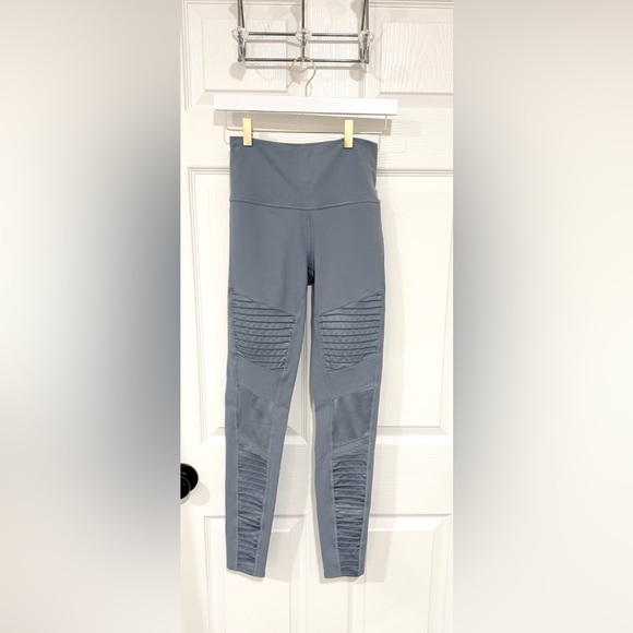 ALO Yoga High Waist Moto Contouring Muted Blue Mesh Gym Medium Leggings - Picture 7 of 11